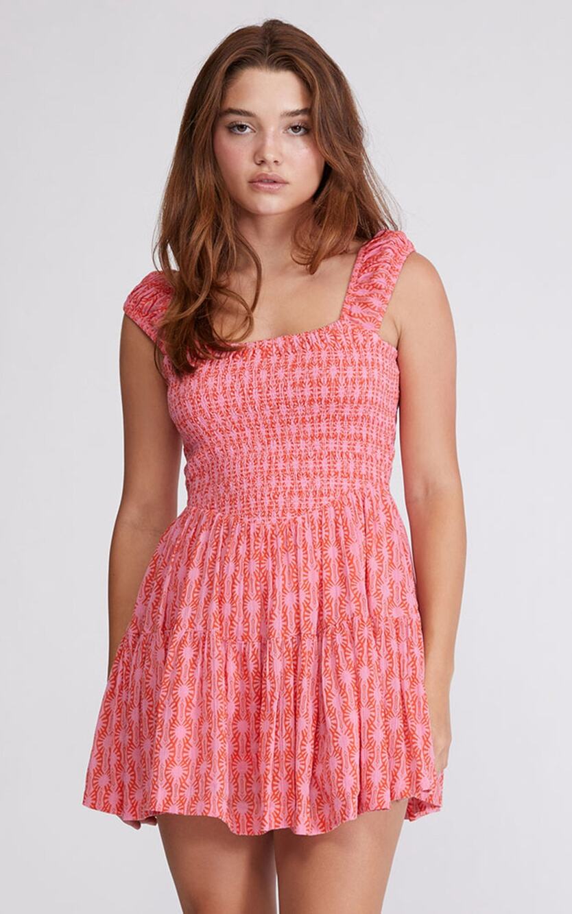 Free People Sweet Annie Pink Mini Smocked Mini Dress Size Medium
